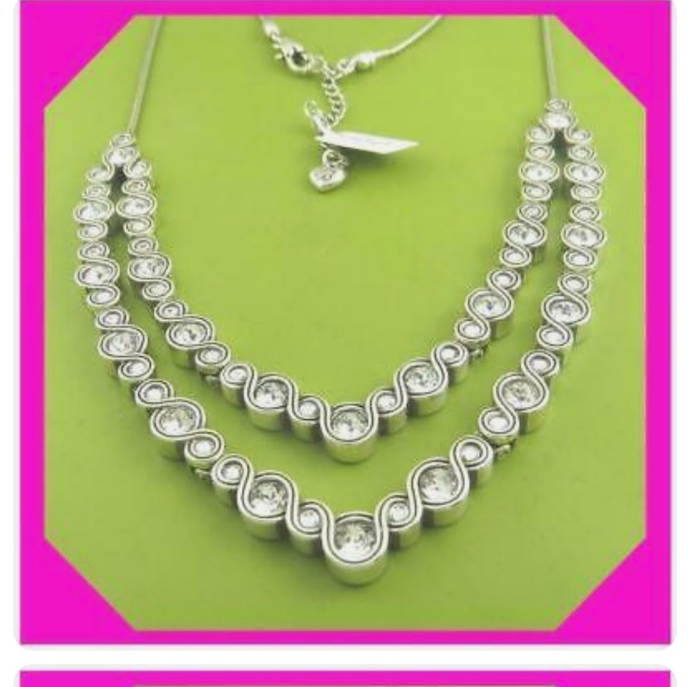 Ross Simons Sterling Silver Double Deck Swarovski Crystal Necklace
